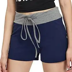 Повседневные женские Лоскутные шорты на шнурке с эластичной резинкой на талии, тонкие женские удобные домашние фитнес спортивный бегуны