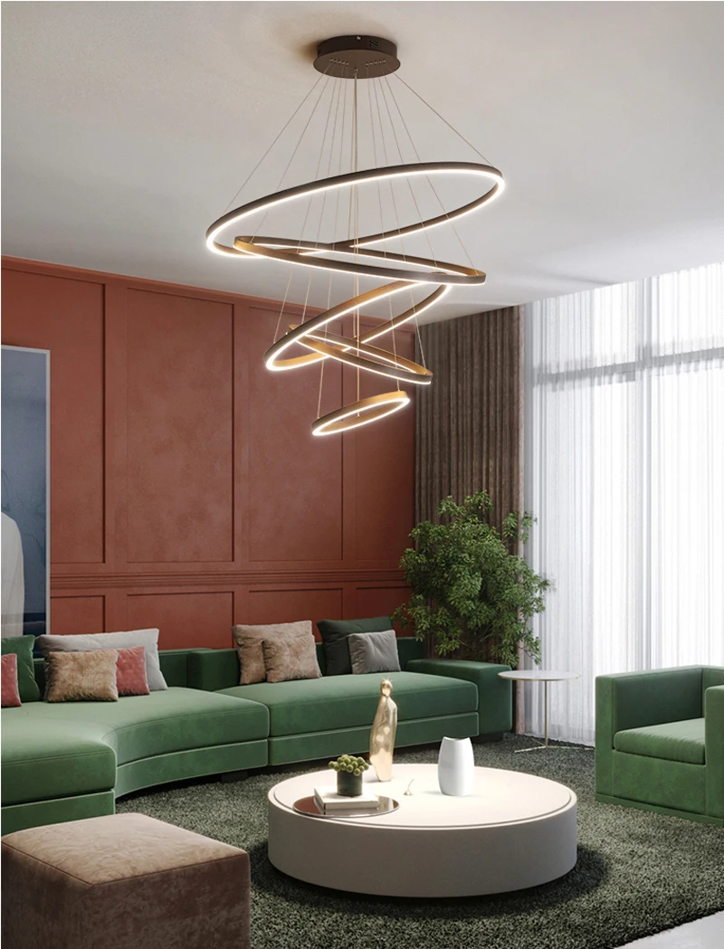 Modern LED Ring Pendant Lights Golden Creative Aluminum Circle Pendant Light for Living Room Restaurant Home Ring Lamp downlight