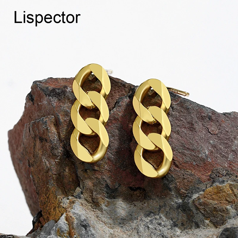 

Lispector 925 Sterling Silver Simple Cuban Chain Stud Earrings for Women Gold Color Chic Ear Earrings Female Jewelry Gifts