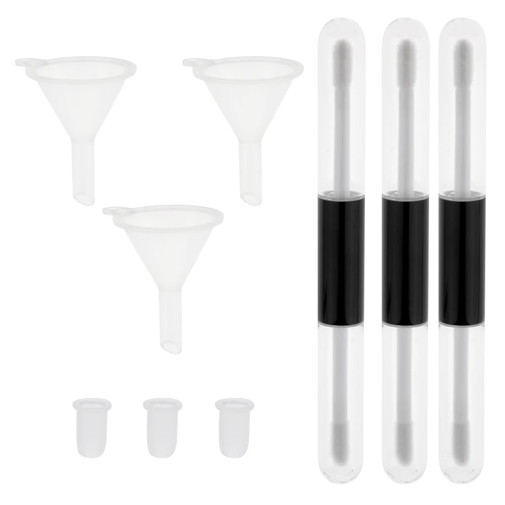 Double Head Plastic 4ml Empty Refill Clear Lip Gloss Tube Bottle Black Cap Container with Funnels , Rubber Inserts, Pack of 3 Double Head Plastic 4ml Empty Refill Clear Lip Gloss Tube Bottle Black Cap Container with Funnels , Rubber Inserts, Pack of 3