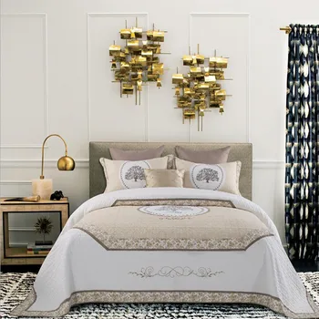 

1 Pc Bed cover+2pcs Pillowcase Luxury European style Bedspread Patchwork embroidery Quilt Blanket Double bed cotton Home textile