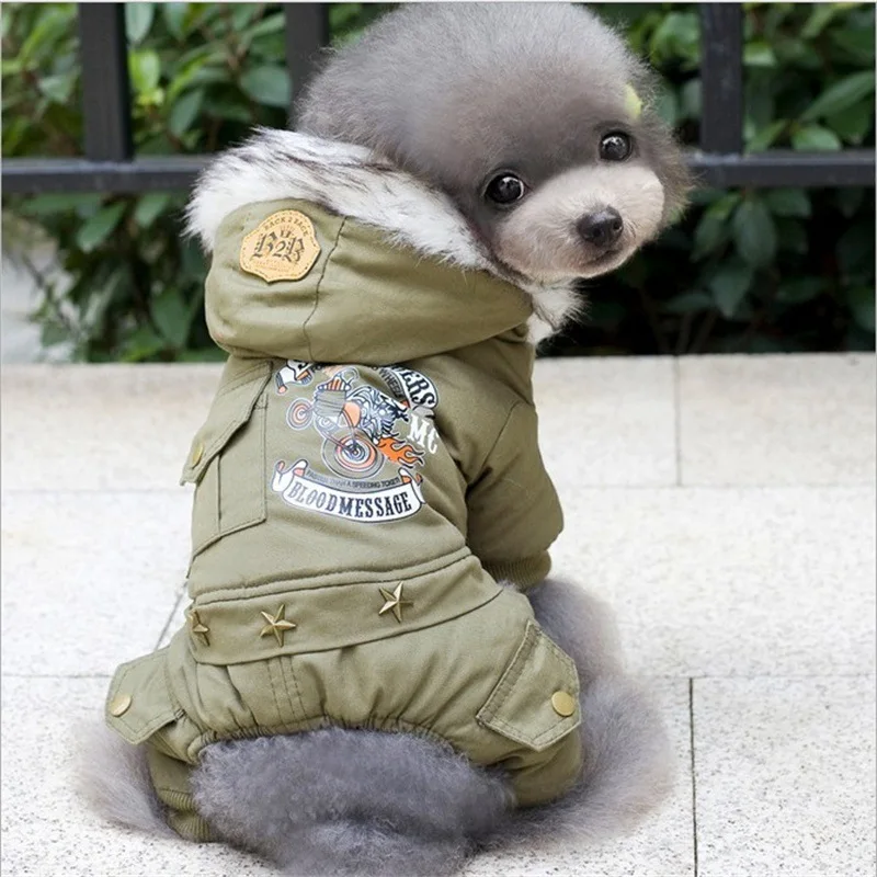 

Thick Warm Pet Jumpsuit Dog Winter Clothes For Small Large Dogs Coat Green Jacket Puppy French Bulldog Clothing Cute Cat Costume