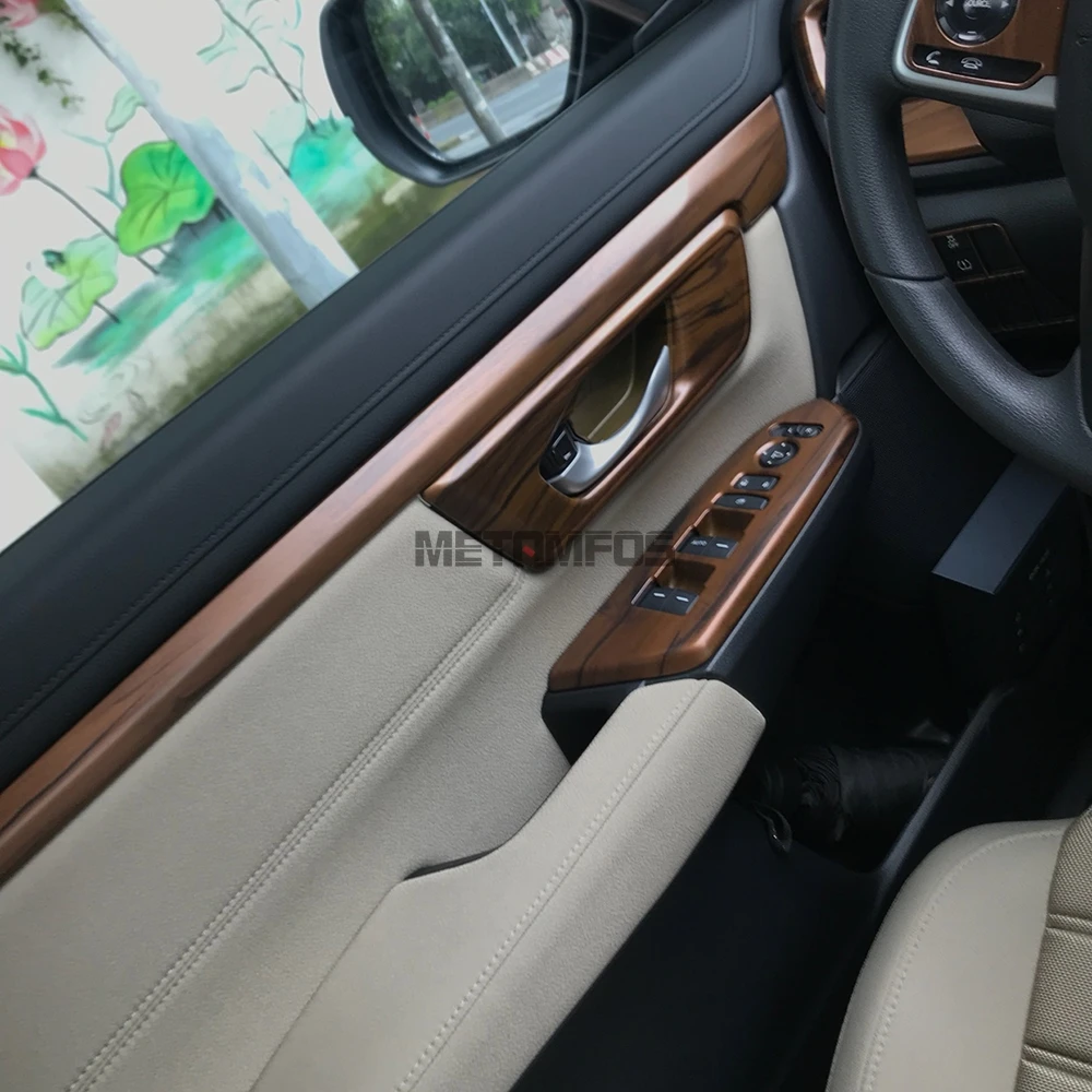 For Honda CRV Window Lift Switch Cover Trim Inside Armrest Frame Carbon Fiber Interior Accessories Car Styling