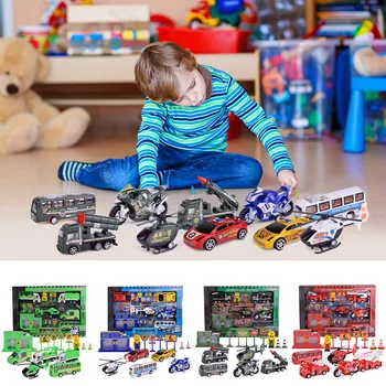 

12pcs Children Car Toys Set Inertia Pull Back Simulation Engineering Model Gift Children Portable Interactive Present