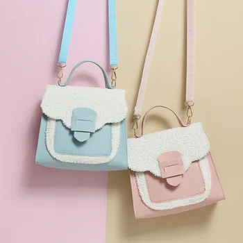 

2020 Women's Trendy Backpack, Lightweight Plush Leather Shoulder Bag Color Block Handbag for Daily Use Candy Color Shoulder Bags