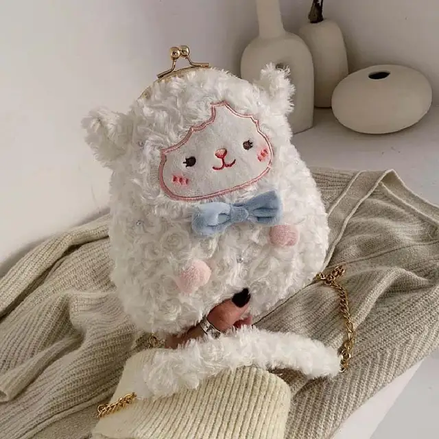 New 22cm Sheep Cartoon Stuffed Animal Plush Backpack Fashion Phone Coin Chain School Bag Toy For Children Gift For Girl Women 1