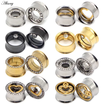 

Alisouy 2pcs Crystal Heart ear Plug Stainless Steel Screw Ear Gauges Double Flared Flesh Tunnel Expanders Piercing Women Jewelry