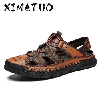 

2020 New Big Size Genuine Leather Men Sandals Summer Quality Beach Slippers Casual Sneakers Outdoor Beach Shoes 38-46