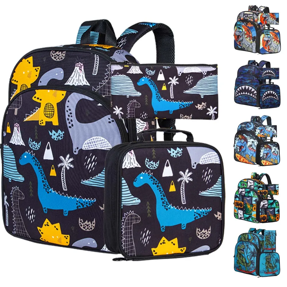 16” Dinosaur Preschool Bookbag and Lunch Box 3PCS Backpack for Boys 