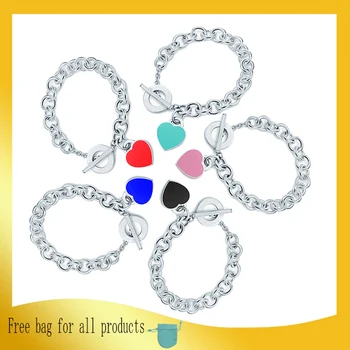 

1: 1 Original Model S925 Sterling Silver Bracelets Fashion 5 Color Enamel Heart-Shape Bracelets Ladies Jewelry Birthday Gift