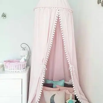 

1PC Cotton Hung Dome Mosquito Net Bed Canopy With Pompom Baby Room Decorations Tent Photography Props