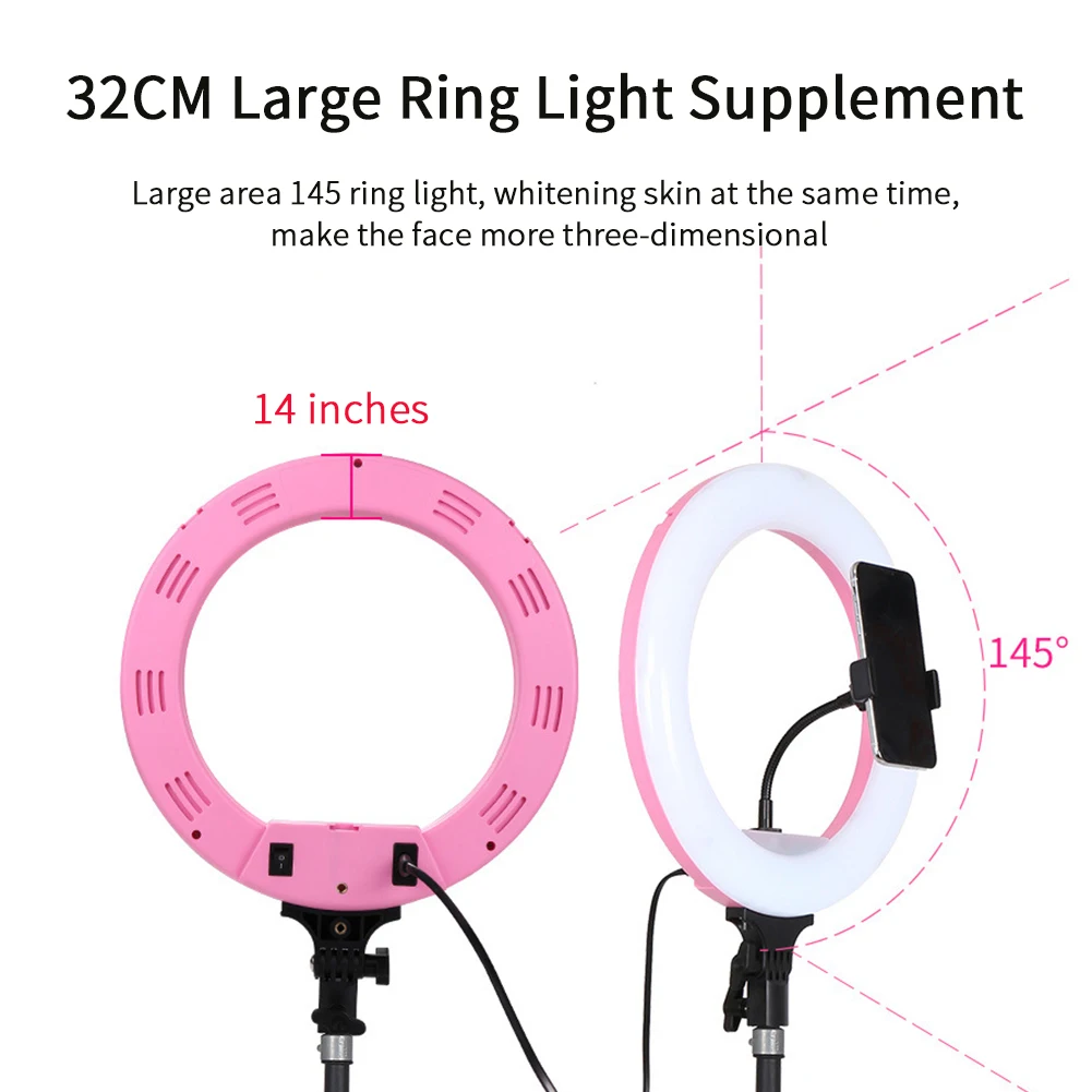 

Durable Fill Light Selfie Lamp 220 LED Ring Shape ABS Tripod Makeup Dimmable Camera Portable 24W Photography Adjustable