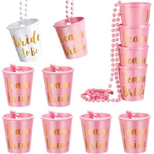12pcs Team Bride To Be Plastic Shot Glass Necklace Wedding Bridal Shower Bachelorette Party Decoration Drinking Game Favor Gifts