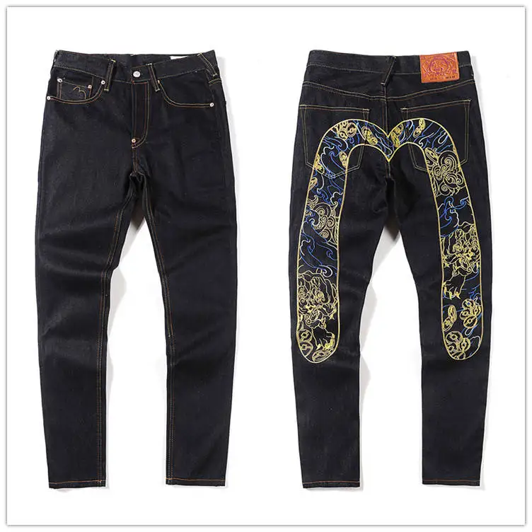 Аутентичные Evisu Высокое качество модные повседневные мужские джинсы в стиле хип-хоп с вышивкой и принтом Мужские дышащие прямые брюки