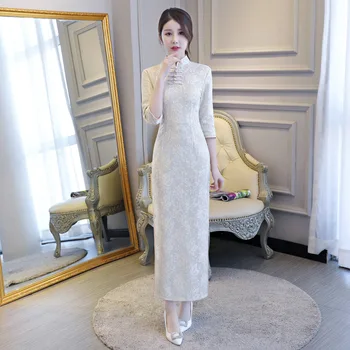 

Women's Long Cheongsam Sexy Lace Qipao Chinese Traditional Wedding Dresses Evening Dress Size S-4XL
