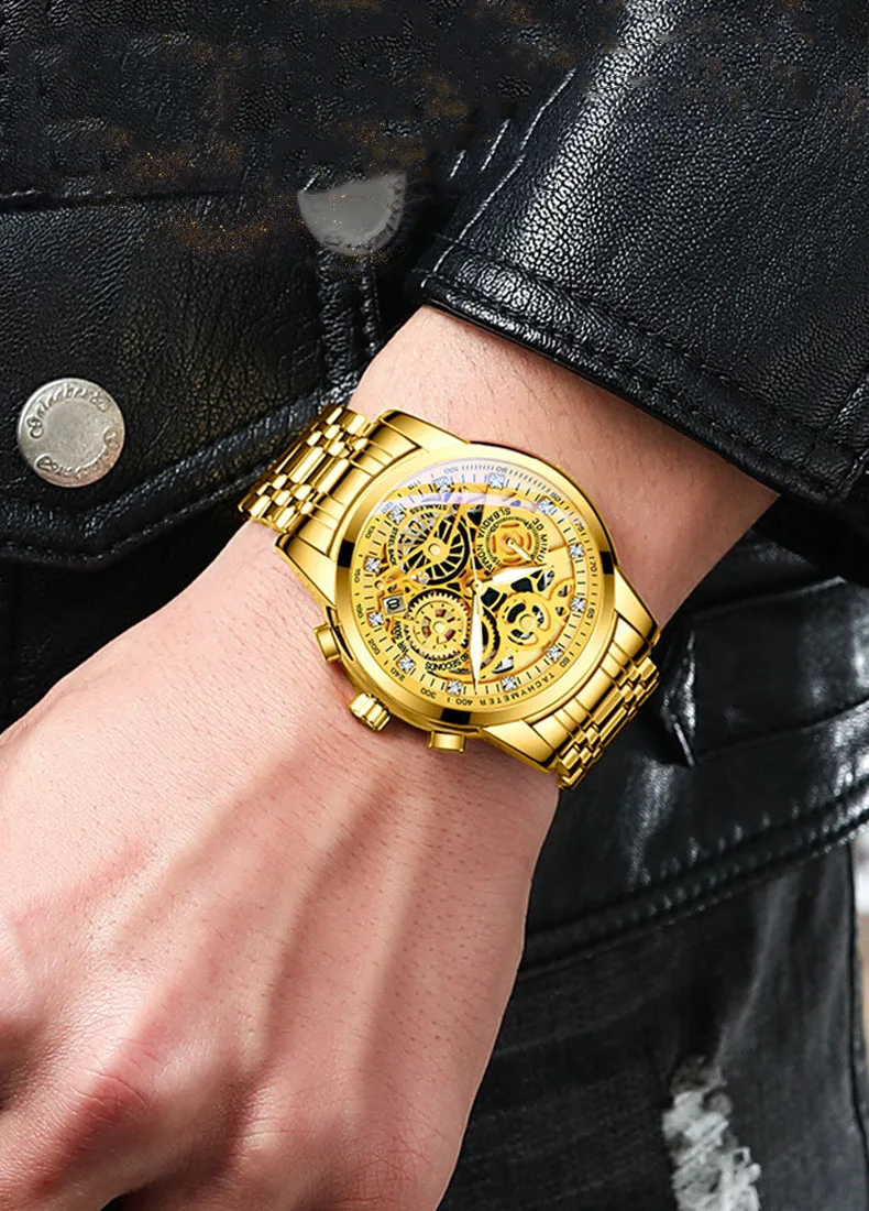 Men’s Watches Tourbillon Rotating Window Top Luxury Brand Fashion Quartz Men Watch Waterproof Gold Steel Business Wristwatch
