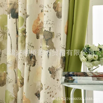 

Ink Wash Lotus Moonlight Curtains Blackout Linen Suitable for Modern Minimalist Living Room Bedroom Curtains Customization
