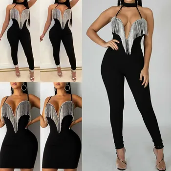 

Sexy Women Tassel Playsuit New Fashion Sleeveless Backless Jumpsuit Summer Women Rompers S-XL