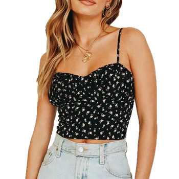 

Summer tops casual printing women clothes 2019 halter top off shoulder top black crop top