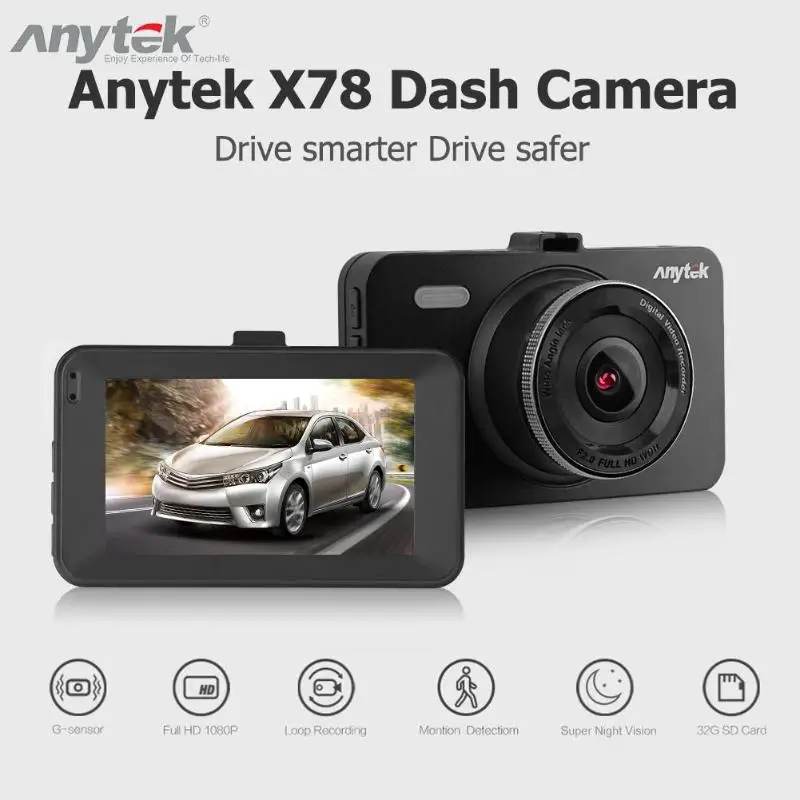 Anytek A78 Dash Cam Full HD 1080P Dashcam Автомобильный видеорегистратор Камера ночного видения " ips Автомобильная камера рекордер g-сенсор монитор для парковки
