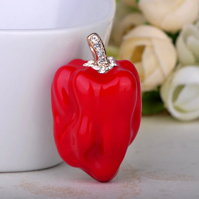 Blucome Fashion Red Chili Shape Brooch Gold Color Corsages Crystal Enamel Jewelry Women Girl Kids Accessories Suit Lapel Pins