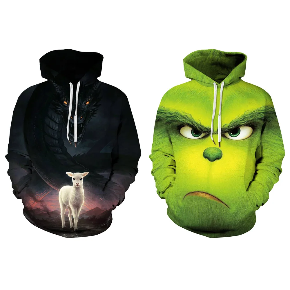 Hot Selling Green Blame Grinch Digital Printed Women's Clothing Hooded Hoodie Casual COUPLE'S Long Sleeve Autumn