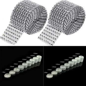 

1 Yard DIY Silver Color Diamond Mesh Rhinestone Wraps Ribbon Crystal Roll Trim Sparkle Mesh Wrap for Wedding Decoration