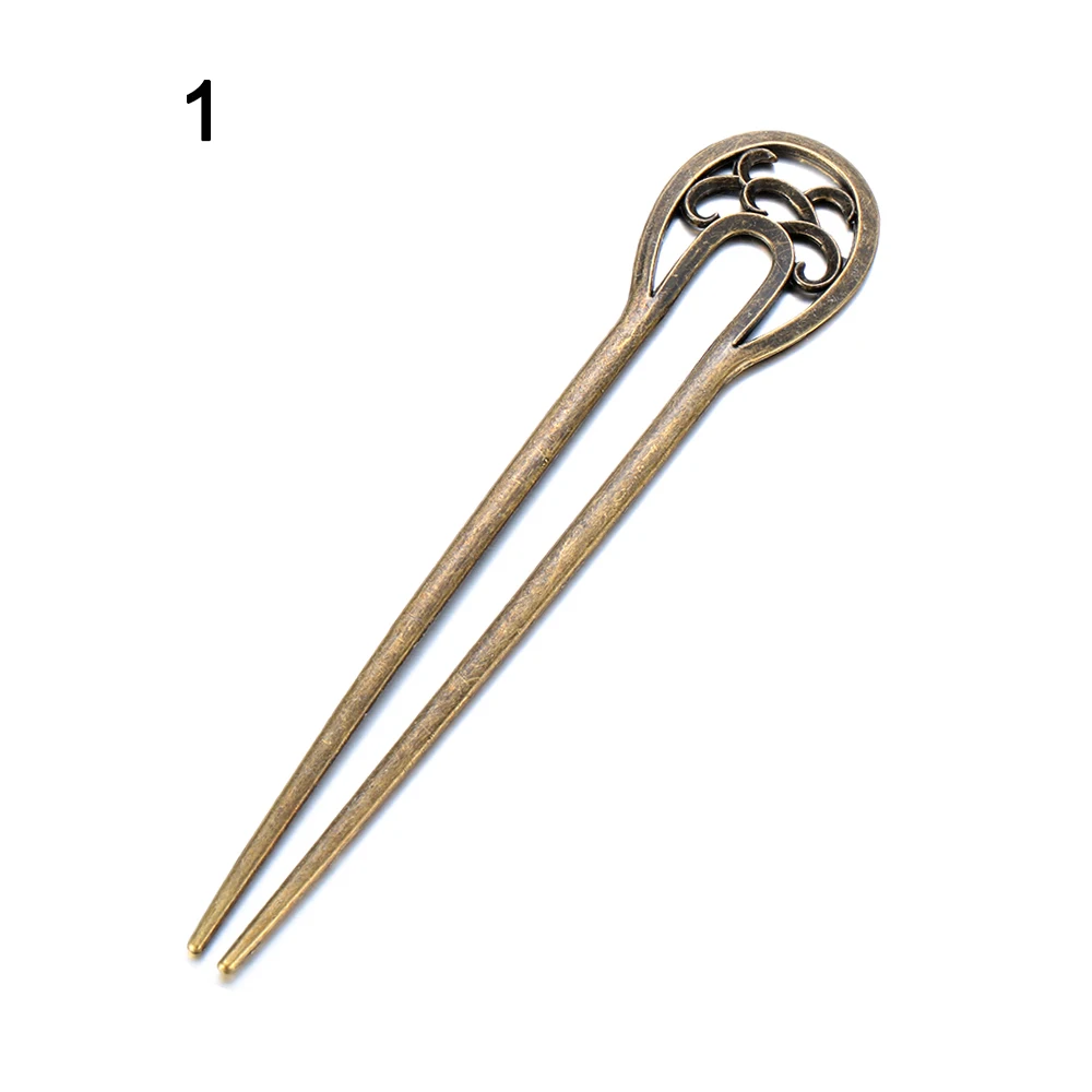 1 Vintage Bronze Hair Clip for Women Girls Retro Metallic Metal Hair Stick Curved Styling Tools Hair Fork Curved Hairpin - Цвет: 1