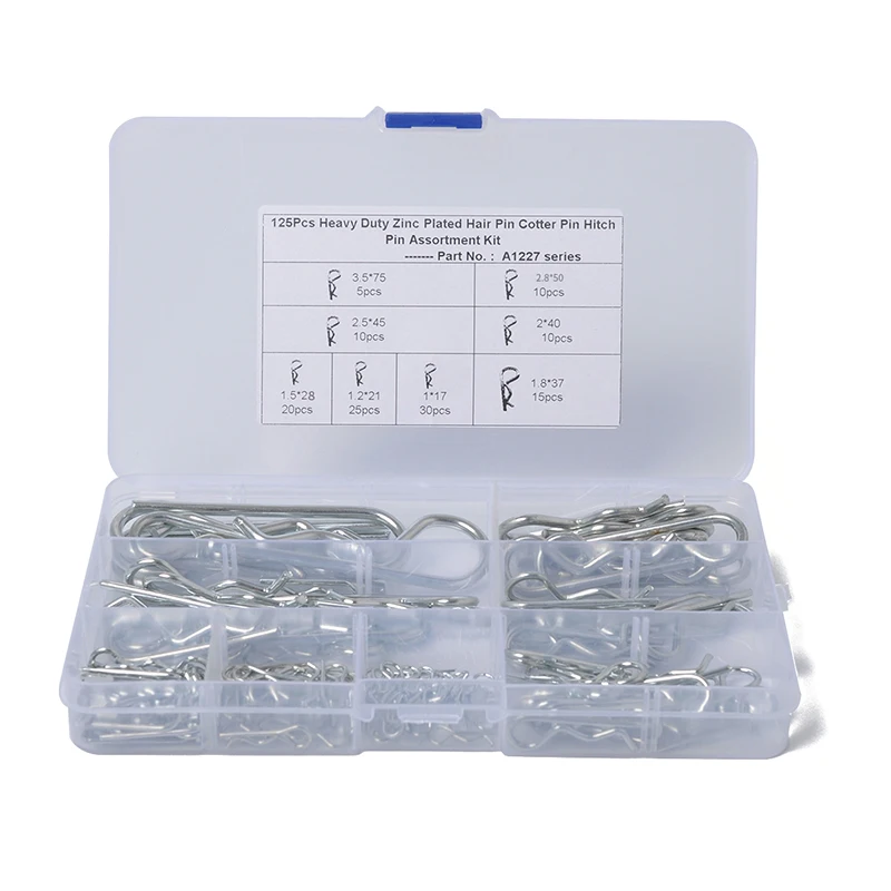 125pcs Carbon Steel Mechanical Hitch Clip R Pins Zinc Plated Cotter