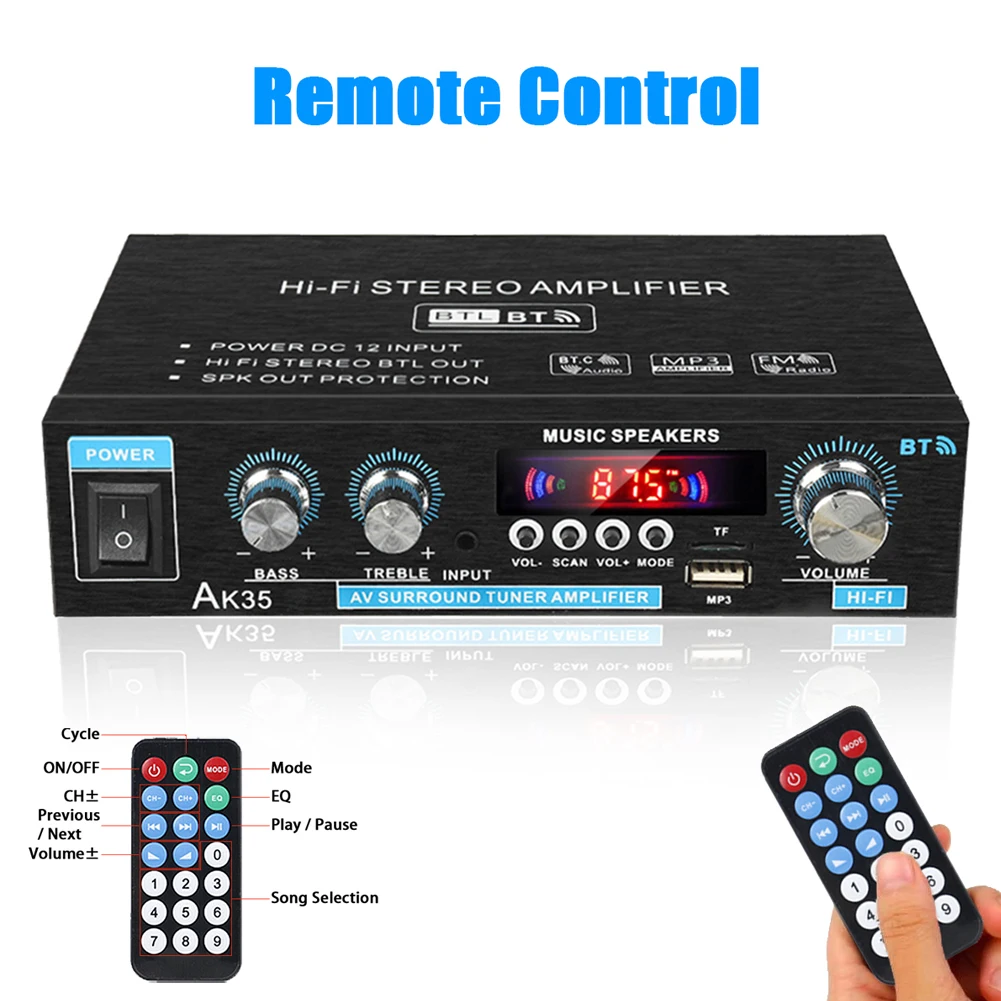 AK35/AK45/AK55 900W Home Power Amplifiers 2 Channel Bluetooth Sound  Amplifier FM USB Remote Control Mini HIFI Digital Amplifiers - AliExpress