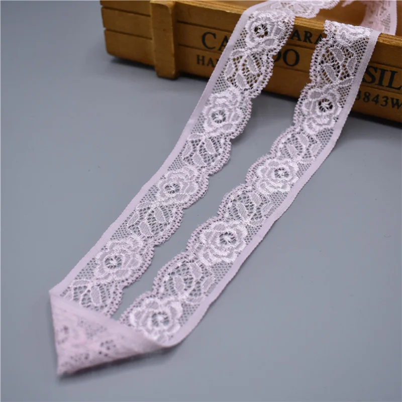 light pink Эластичная эластичная кружевная лента Белая африканская кружевная ткань эластичная кружевная отделка вышитая для шитья одежды нижнее белье аксессуары - Цвет: light pink