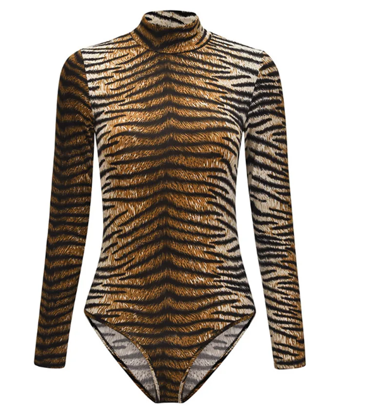 Sexy Women Long Sleeve Turtleneck Leopard Print Bodysuit Jumpsuit Clubwear Leotard Bodycon Animal Skin Romper Jumpsuit Out Tops