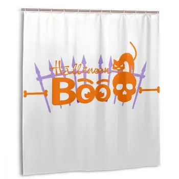

CHARM HOME Happy Halloween BOO Pumpkin Black Cat Ghost Plastic Shower Curtain 66x72 In Customized Bathroom Waterproof Polyester