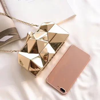 

Women's Fashion Personalized PU Shoulder Bag Creative Banquet Box Evening Bag Metal Chain Handbag