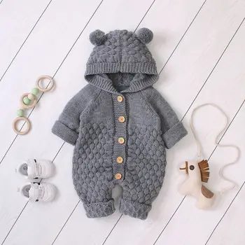 

Autumn Infant Baby Girls Long Sleeve Knitted Solid Print Hoodie Rompers Sweater Kids Boys Jumpsuit