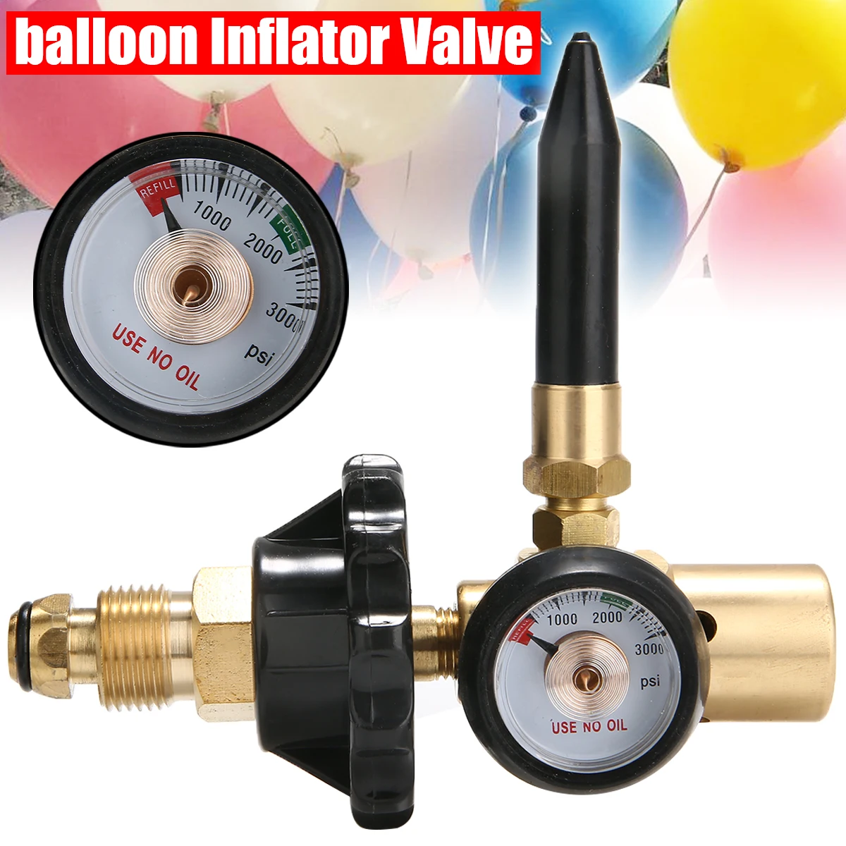 

Helium Latex Balloon Air Inflator Regulator with Pressure Gauge for G5/8 Tank Valves 3000PSI Pressure Reducer