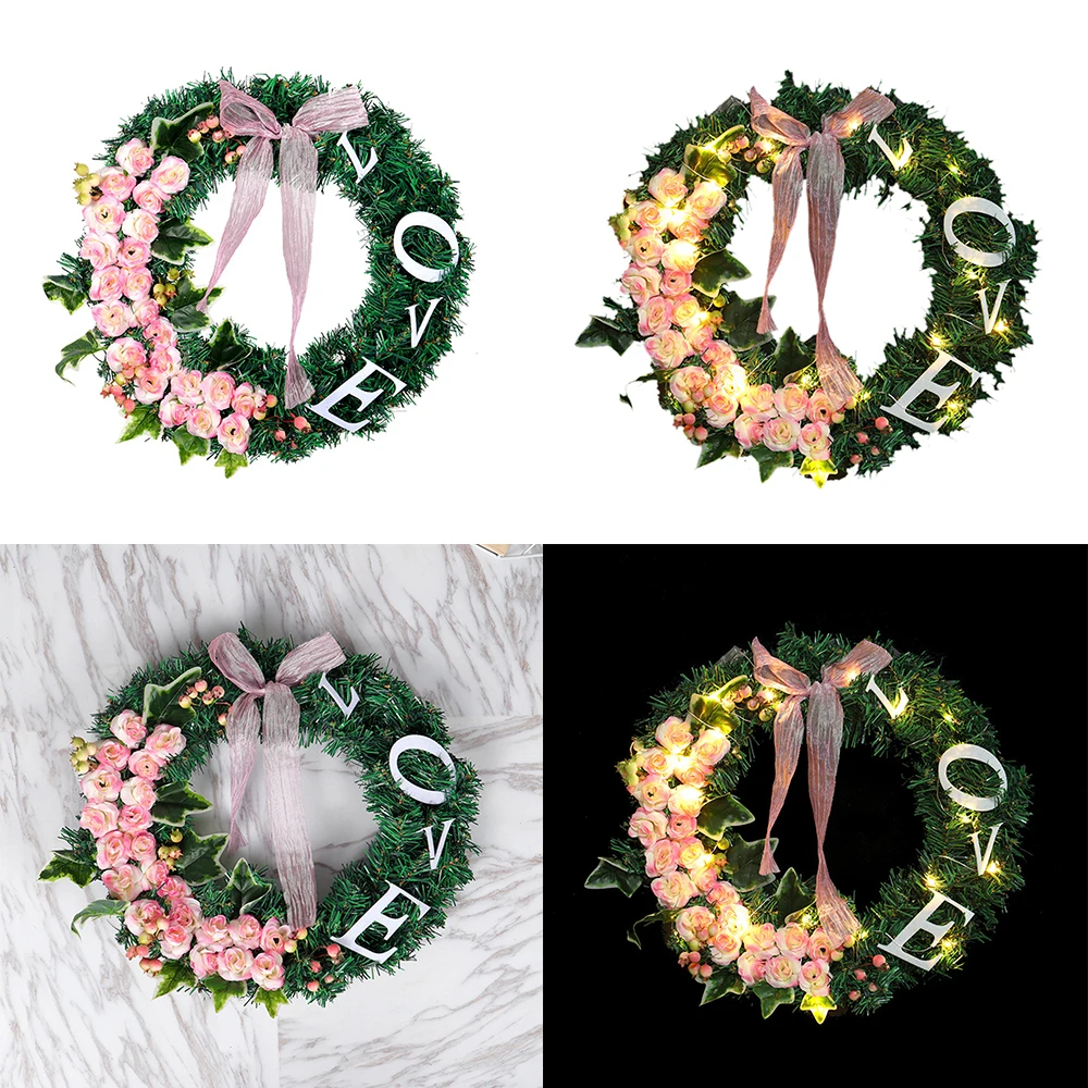 

2019 New Pink Love Letter Garland Rose Wreath Pendant Wedding Home Hotel Shopping Mall Window Decoration Supplies Gift