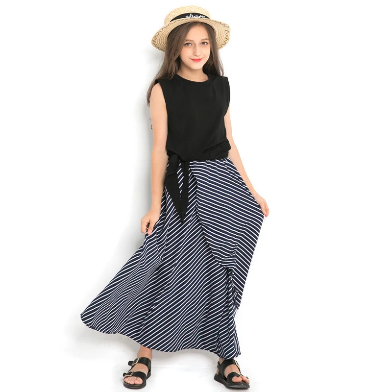 

Teenage Clothes for Teen Girls Skirt Suit Patchwork Shirt + Skirt 2pcs Spring Summer Girls Costume Kids Clothing Set for 4-14