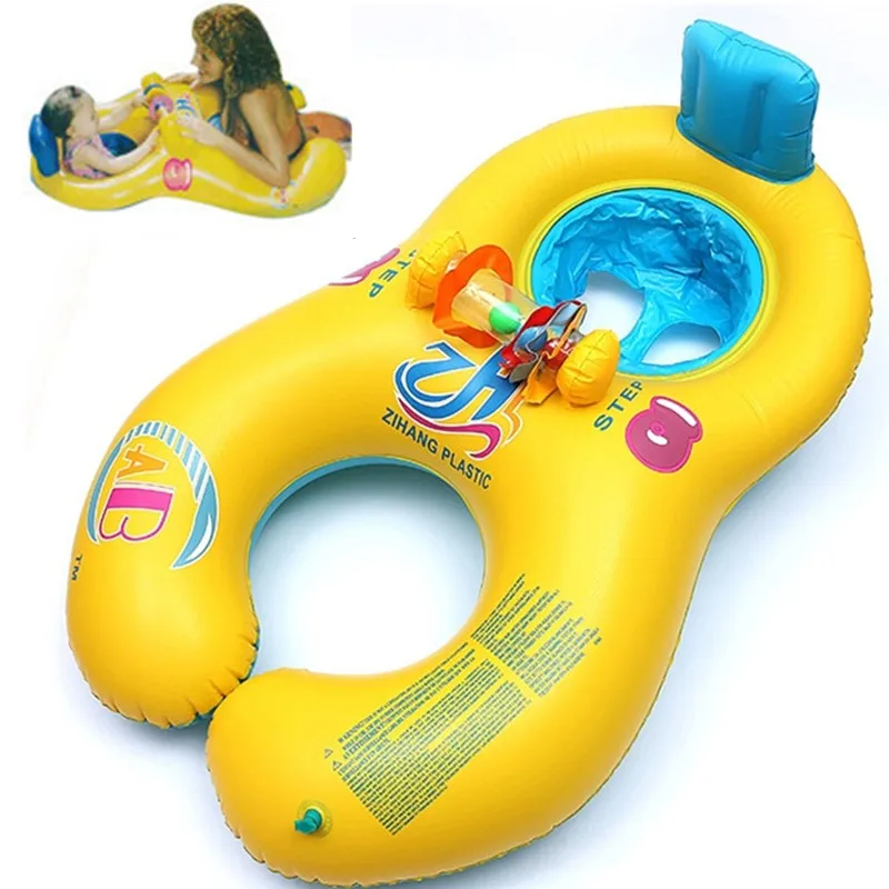 Inflatable baby swimming neck ring mother child swim circle double swim float seat