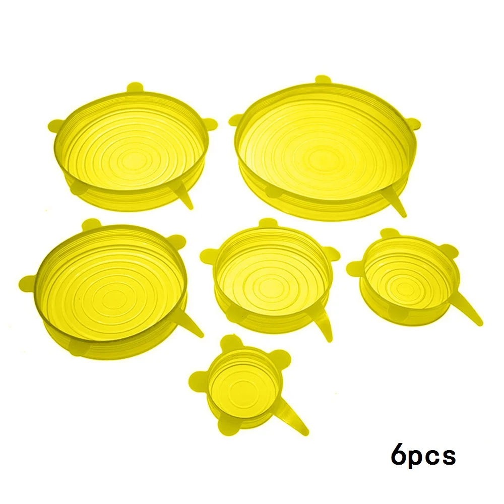 6pcs-yellow Anpro, универсальные силиконовые эластичные крышки, кухонная посуда, стеклянная чаша, сковорода, крышка, силиконовая пищевая пленка, крышка, многоразовая пробка для разлива, уплотнительная крышка - Цвет: 6pcs-yellow