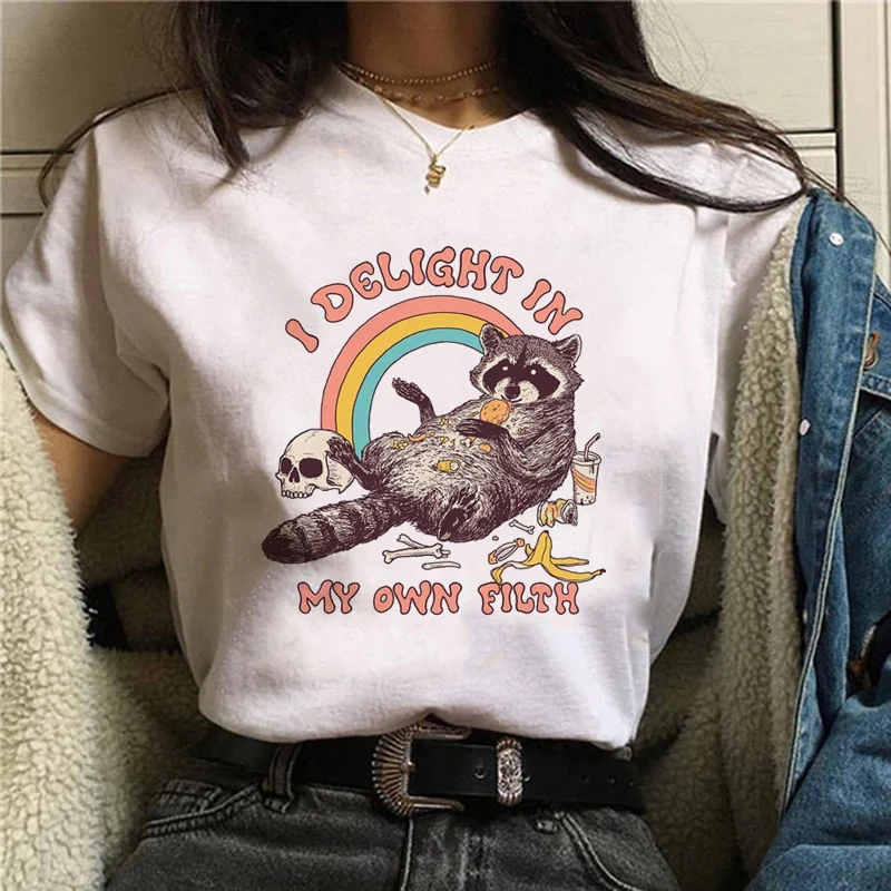 Clothing Women T-Shirts Graphic Tshirts Women's Tops Raccoon Animal 2021 Ladies Funny Tees Short Sleeve Cartoon Print Harajuku bulk t shirts