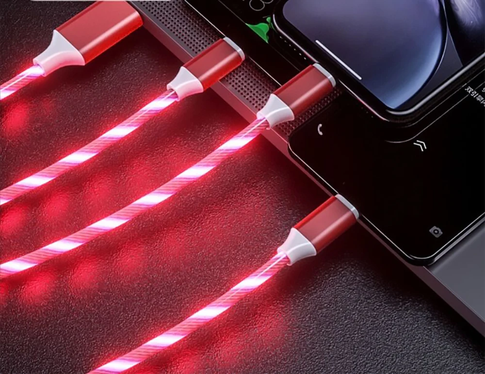 Usb-кабель type-C, светодиодный, светящийся, зарядный кабель для передачи данных, синхронизировать мобильный телефон, кабели для IPhone 6, Android, samsung S9, usb-кабель для зарядки - Цвет: Красный