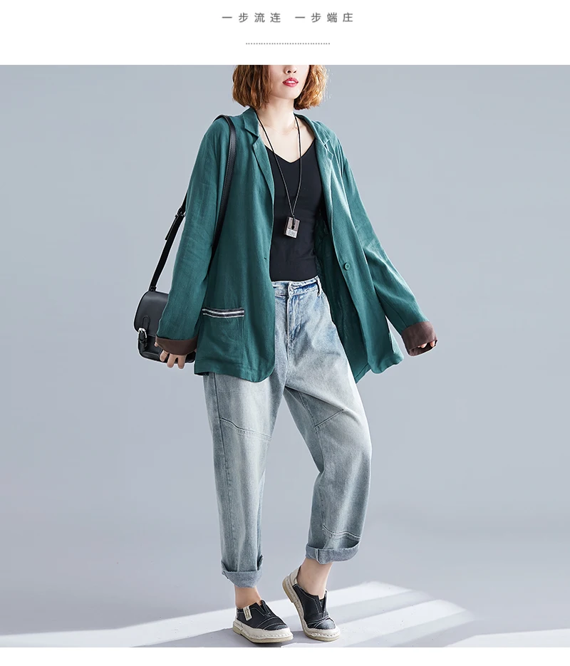Flax Suit Jacket Women's Spring And Autumn New Style Artistic Large Size Mid-length Casual Retro Slimming Cotton Linen Tops