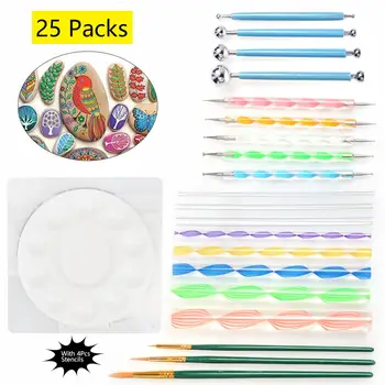 

25pcs Diy Mandala Dotting Tools for Rock Clay Pottery Stone Nails Painting Kit Embossing Dotting Kit Nail Art Dotting Pen Paint