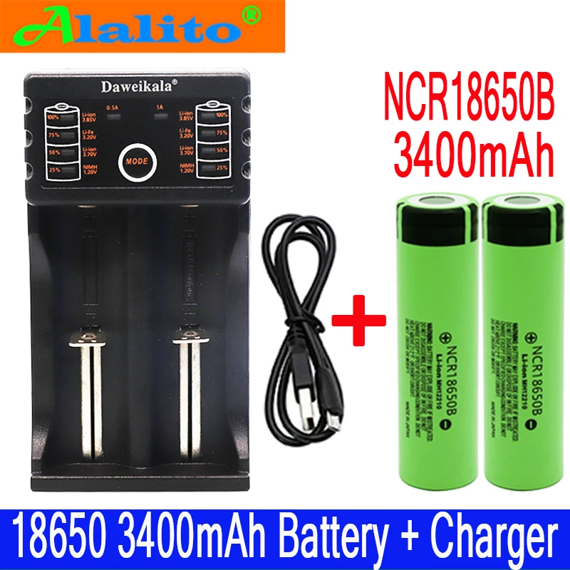 Original NCR18650B 3.7 v 3400 mah 18650 Lithium Rechargeable Battery For Flashlight batteries+1PCS 18650 charger