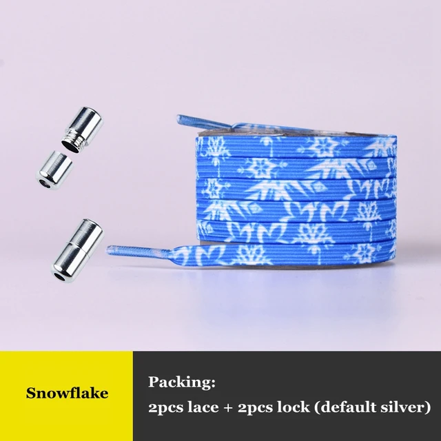 Elastic No Tie Shoelaces Colorful Flat Shoe laces Sneakers shoelace Metal Lock Lazy Laces for Kids Adult One size fits all shoes snowflake