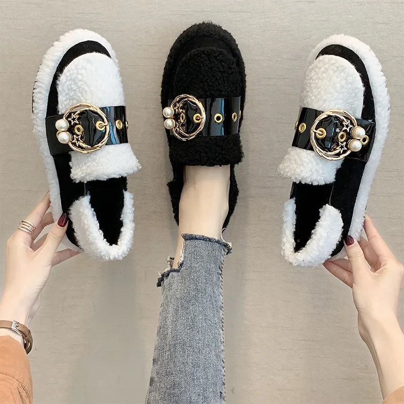 

Loafers Fur Autumn All-Match Women 2019 Fashion Women's Round Toe Pearl Decorateion Female Shoe Slip-on Nurse Shoes Fall Modis