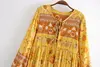 Yellow Floral print beach Bohemian Vintage Chic women flare sleeve v-neck Maxi dress  rayon cotton Boho dress ► Photo 3/6