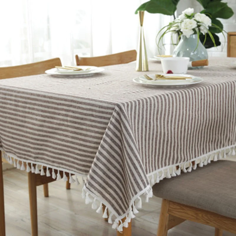 

Striped Square tablecloth household table cover dustproof washable Linen Lace Table Cloth Dining Table cloth Home Decoration