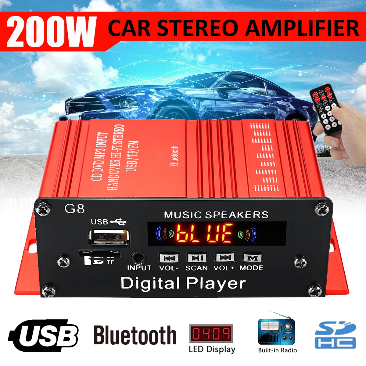 Автомобильный усилитель звука 100 Вт + 12 В 2 канала Hi Fi мощности bluetooth Стерео
